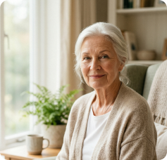 Zufriedene Pflegebedürftige Person zu Hause
